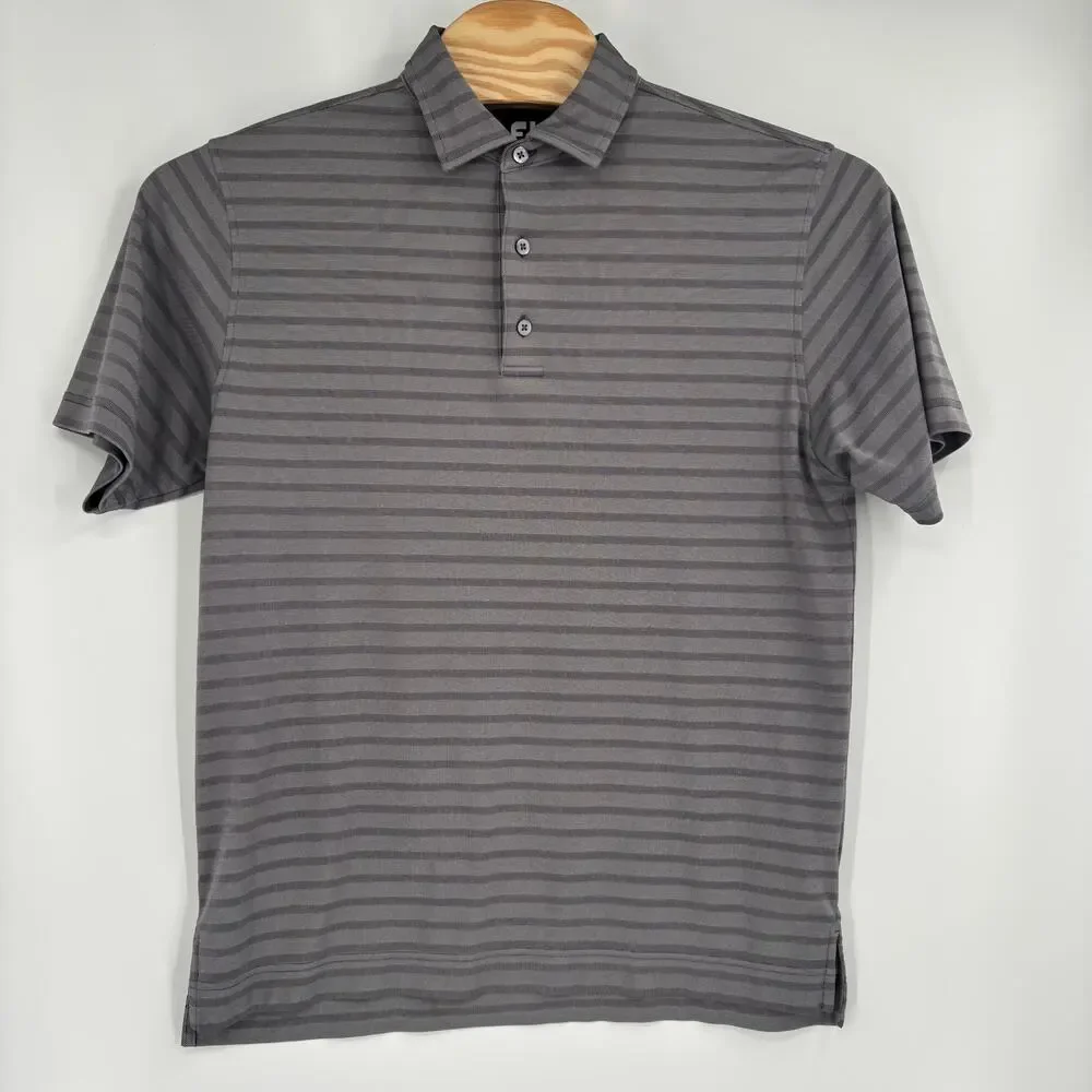 Footjoy Mens Large Gray Striped Short Sleeve‎ Golf Polo Shirt